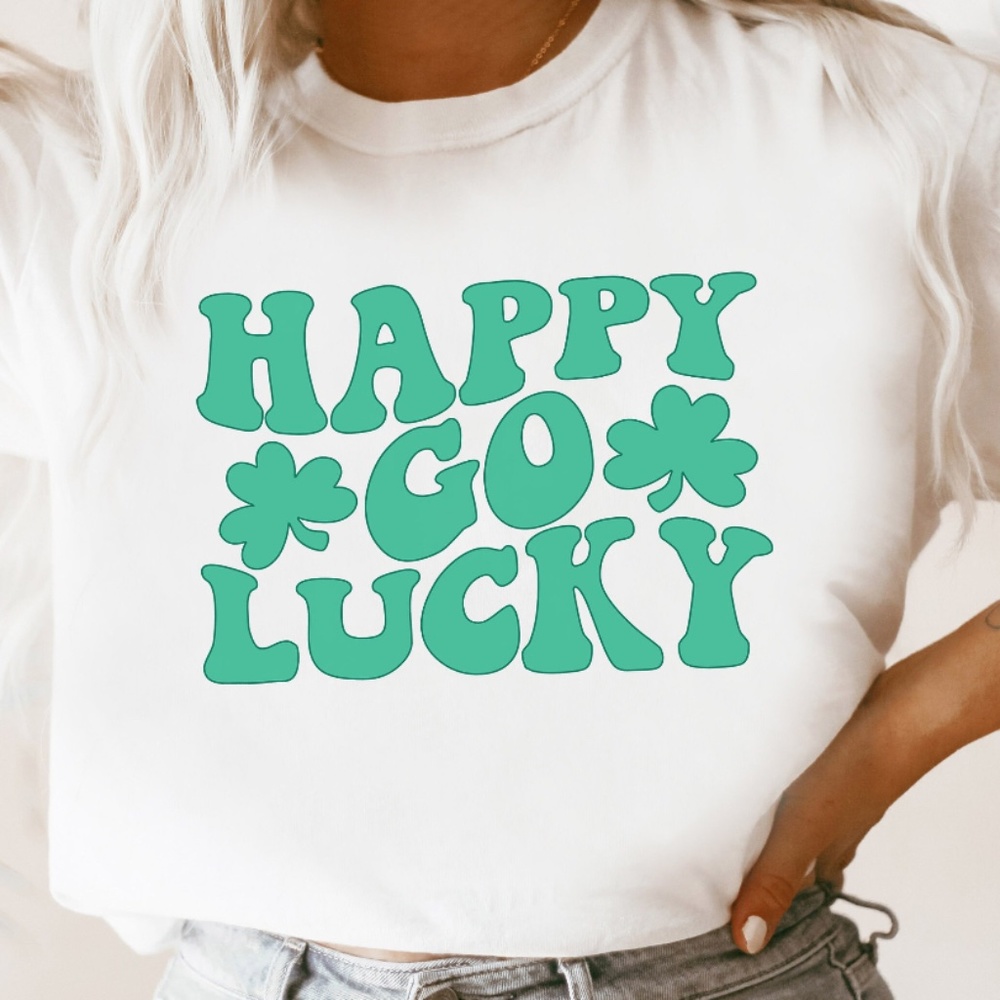 Bella Canvas Happy Go Lucky St. Patrick's Day Shamrock Shirt - Grey - Size L - Picture 1 of 11